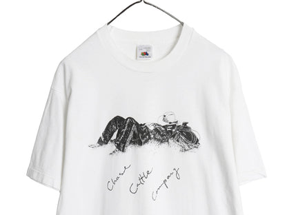 80s 企業 カウボーイ イラスト プリント Tシャツ メンズ L / ヴィンテージ 当時物 グラフィック ヘビーウェイト シングルステッチ ホワイト