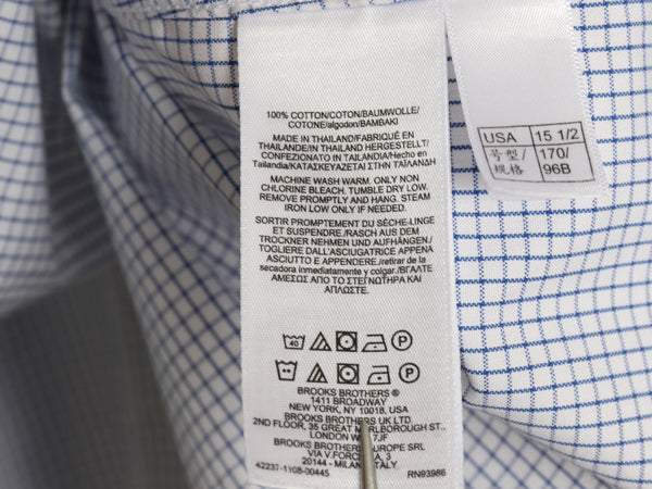 ブルックスブラザーズ チェック 長袖 ボタンダウン シャツ メンズ M コットン ワイシャツ ビジネス シンプル ノーアイロン 細身 ツートン