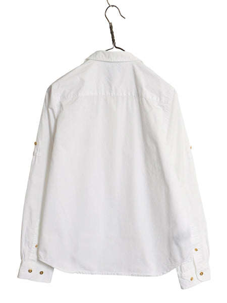 90s ローレン ラルフローレン 長袖 シャツ レディース M / オールド コットン ブラウス ロールアップ ワンポイント クレスト ロゴ刺繍 白