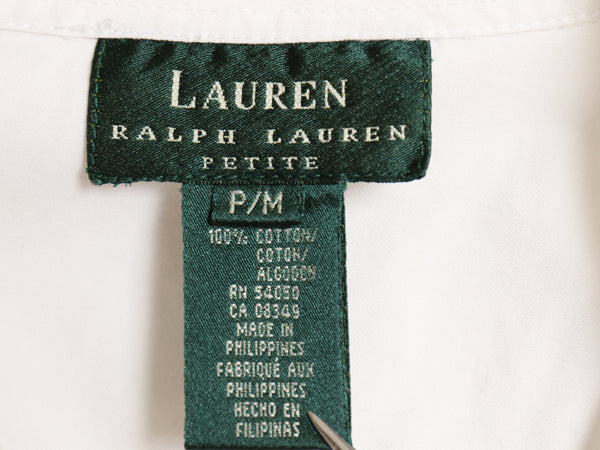 90s ローレン ラルフローレン 長袖 シャツ レディース M / オールド コットン ブラウス ロールアップ ワンポイント クレスト ロゴ刺繍 白