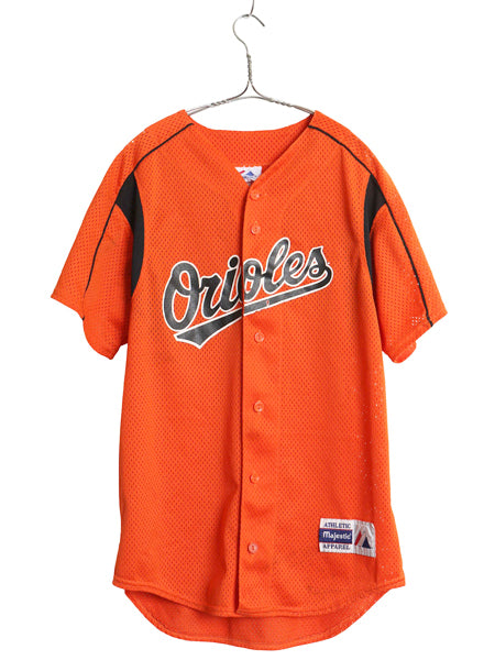 オリオールズ ベースボール シャツ メンズ S 程/ MLB オフィシャル マジェスティック 大リーグ ユニフォーム ゲームシャツ 重ね着 メッシュ