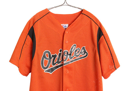 オリオールズ ベースボール シャツ メンズ S 程/ MLB オフィシャル マジェスティック 大リーグ ユニフォーム ゲームシャツ 重ね着 メッシュ