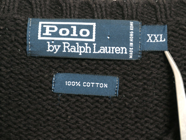 90s ポロ ラルフローレン コットン ニット セーター メンズ XXL オールド 長袖ニット ワンポイント クルーネック シンプル 大きいサイズ 黒