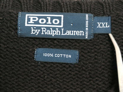90s ポロ ラルフローレン コットン ニット セーター メンズ XXL オールド 長袖ニット ワンポイント クルーネック シンプル 大きいサイズ 黒