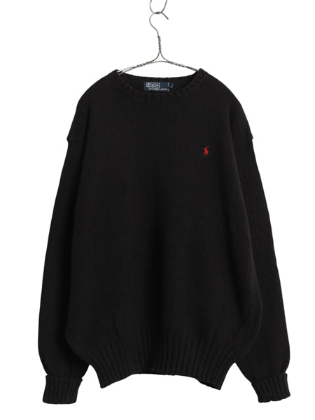90s ポロ ラルフローレン コットン ニット セーター メンズ XXL オールド 長袖ニット ワンポイント クルーネック シンプル 大きいサイズ 黒