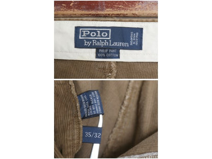 90s ポロ ラルフローレン 細畝 コーデュロイ パンツ メンズ 35 32 オールド PHILIP PANT ストレート ノータック アーミー タイプ ブラウン