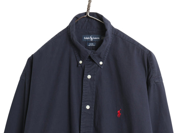 90s ラルフローレン 長袖 ボタンダウン シャツ メンズ XL オールド ポロ コットン チノ 長袖シャツ ワイシャツ シンプル 大きいサイズ 濃紺
