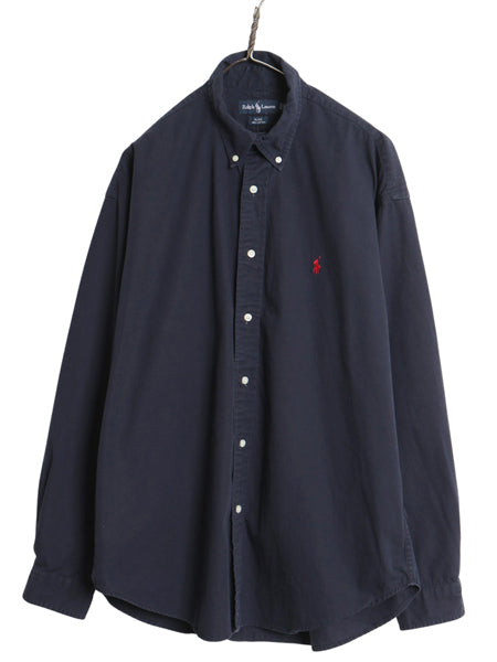 90s ラルフローレン 長袖 ボタンダウン シャツ メンズ XL オールド ポロ コットン チノ 長袖シャツ ワイシャツ シンプル 大きいサイズ 濃紺