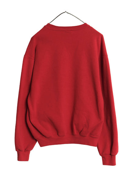 90s ラッセル カレッジ プリント スウェット メンズ レディース M オールド トレーナー 裏起毛 前V クルーネック シンプル レッド ゆったり