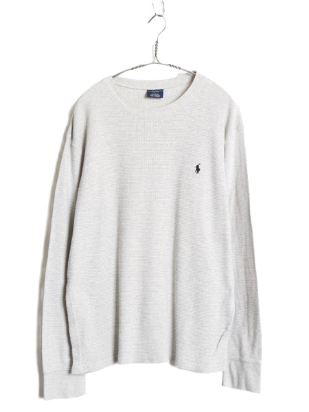 ポロ ラルフローレン 長袖 サーマル Tシャツ メンズ XL ロンT ワッフル カットソー ワンポイント ストレッチ シンプル 大きいサイズ グレー