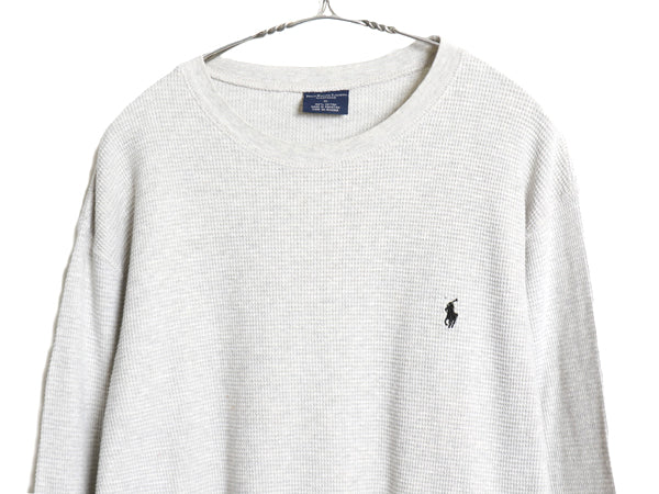 ポロ ラルフローレン 長袖 サーマル Tシャツ メンズ XL ロンT ワッフル カットソー ワンポイント ストレッチ シンプル 大きいサイズ グレー