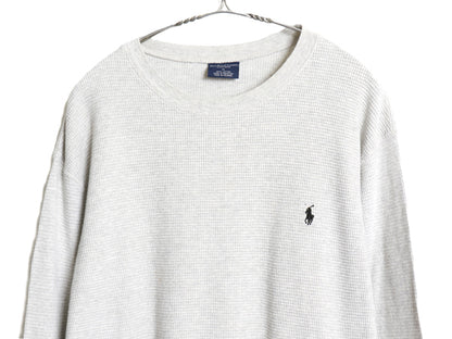 ポロ ラルフローレン 長袖 サーマル Tシャツ メンズ XL ロンT ワッフル カットソー ワンポイント ストレッチ シンプル 大きいサイズ グレー