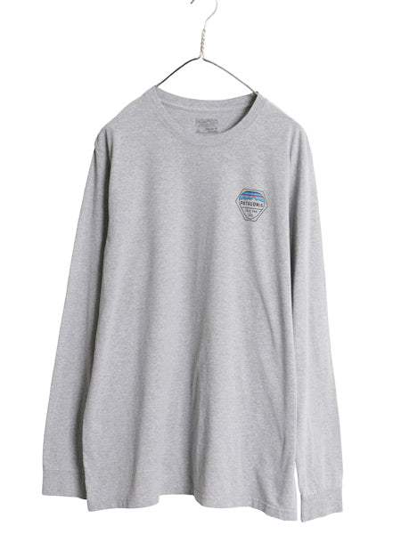 パタゴニア 両面 プリント 長袖 Tシャツ メンズ XL 17年製 アウトドア ロンT ロングスリーブ グラフィック バックプリント 大きいサイズ 灰
