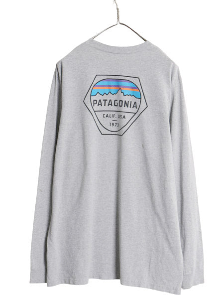 パタゴニア 両面 プリント 長袖 Tシャツ メンズ XL 17年製 アウトドア ロンT ロングスリーブ グラフィック バックプリント 大きいサイズ 灰