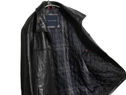 トミーヒルフィガー 本革 ラム レザー スイングトップ ジャケット メンズ L / 中綿 キルティング チェック ライナー 革ジャン ブルゾン 黒