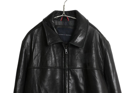 トミーヒルフィガー 本革 ラム レザー スイングトップ ジャケット メンズ L / 中綿 キルティング チェック ライナー 革ジャン ブルゾン 黒