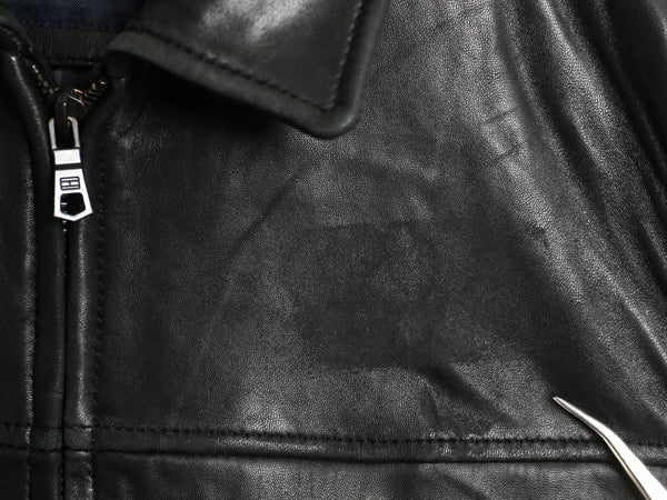 トミーヒルフィガー 本革 ラム レザー スイングトップ ジャケット メンズ L / 中綿 キルティング チェック ライナー 革ジャン ブルゾン 黒