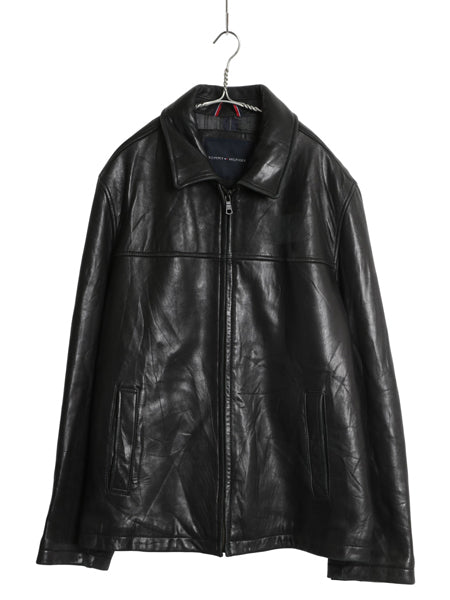 トミーヒルフィガー 本革 ラム レザー スイングトップ ジャケット メンズ L / 中綿 キルティング チェック ライナー 革ジャン ブルゾン 黒