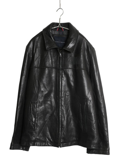 トミーヒルフィガー 本革 ラム レザー スイングトップ ジャケット メンズ L / 中綿 キルティング チェック ライナー 革ジャン ブルゾン 黒