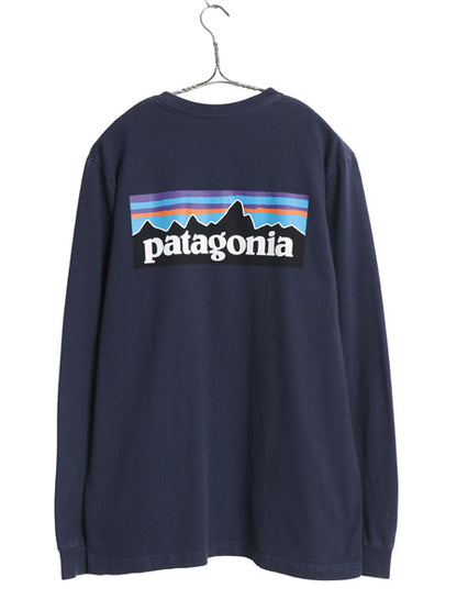 パタゴニア 両面 プリント 長袖 Tシャツ メンズ S 18年製 アウトドア ロンT ロングスリーブ P6 バックプリント ボックスロゴ カットソー 紺