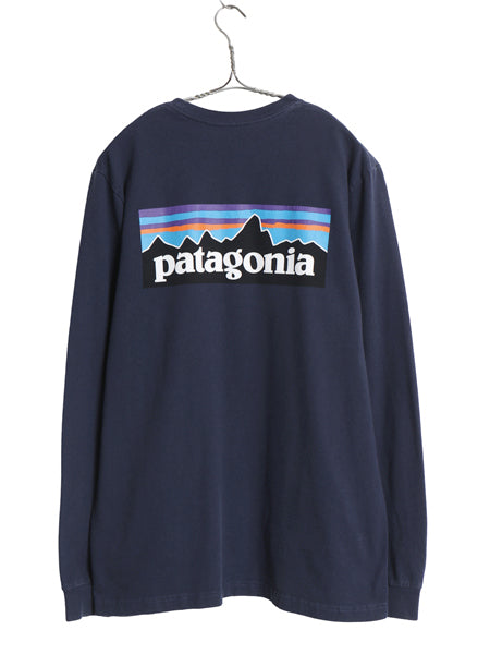 パタゴニア 両面 プリント 長袖 Tシャツ メンズ S 18年製 アウトドア ロンT ロングスリーブ P6 バックプリント ボックスロゴ カットソー 紺