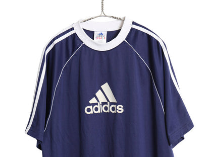 90s USA製 アディダス 半袖 サッカー プラクティス シャツ メンズ XL / オールド ユニフォーム トレーニング ゲームシャツ 大きいサイズ 紺