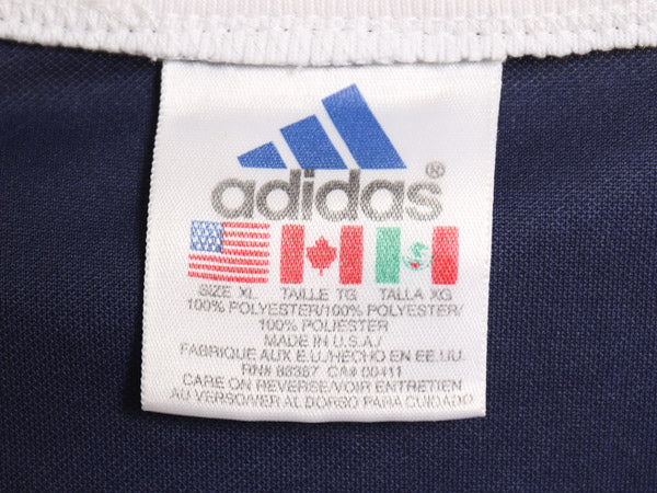 90s USA製 アディダス 半袖 サッカー プラクティス シャツ メンズ XL / オールド ユニフォーム トレーニング ゲームシャツ 大きいサイズ 紺