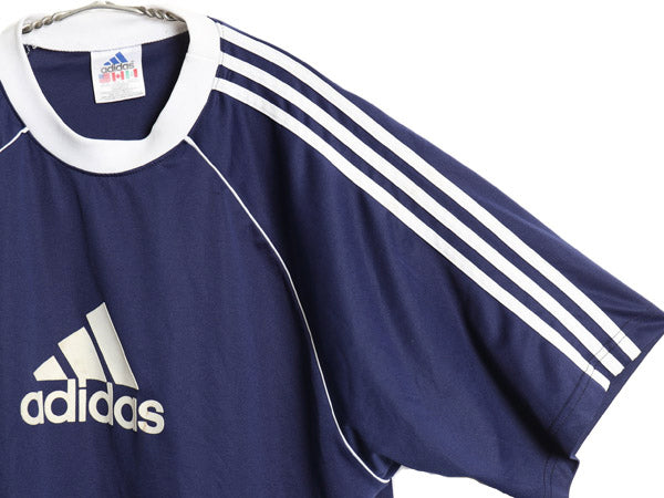 90s USA製 アディダス 半袖 サッカー プラクティス シャツ メンズ XL / オールド ユニフォーム トレーニング ゲームシャツ 大きいサイズ 紺
