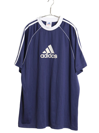 90s USA製 アディダス 半袖 サッカー プラクティス シャツ メンズ XL / オールド ユニフォーム トレーニング ゲームシャツ 大きいサイズ 紺