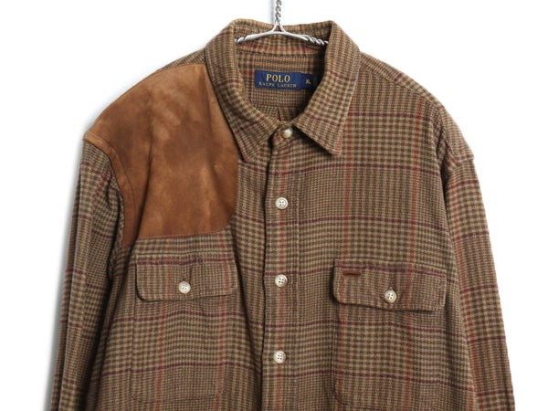 ポロ ラルフローレン チェック 長袖 フランネル シャツ メンズ XL / ネルシャツ 本革 レザー ハンティング シューティング ミドルウェイト