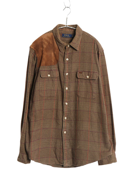 ポロ ラルフローレン チェック 長袖 フランネル シャツ メンズ XL / ネルシャツ 本革 レザー ハンティング シューティング ミドルウェイト