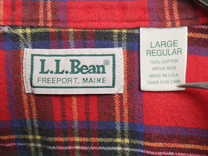 90s USA製 エルエルビーン コットン ツイル 長袖 シャツ メンズ L / 古着 オールド チェック フランネル ライナー付き ジャケット カーキ