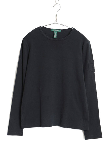 00s ローレン ラルフローレン 長袖 Tシャツ レディース M / オールド ロンT コットン ストレッチ リブ編み カットソー ロングスリーブ 黒