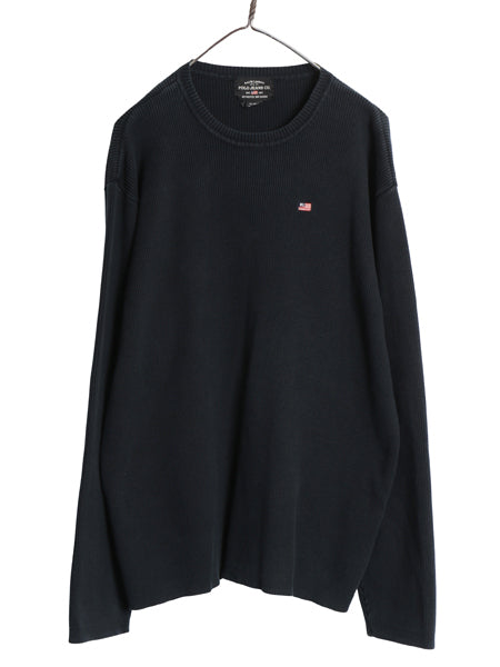 ポロジーンズ ラルフローレン コットン ニット セーター メンズ XL 古着 ポロ クルーネック リブ編み ワンポイント 大きいサイズ ブラック