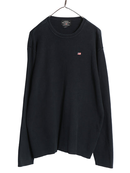ポロジーンズ ラルフローレン コットン ニット セーター メンズ XL 古着 ポロ クルーネック リブ編み ワンポイント 大きいサイズ ブラック