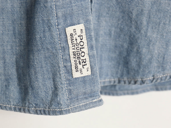 ポロ ラルフローレン 長袖 シャンブレー シャツ メンズ S / 100% コットン ワーク ヴィンテージ モデル 無地 ポケット ガチャポケ ブルー