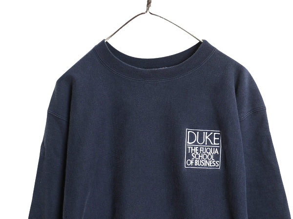 90s USA製 チャンピオン リバースウィーブ カレッジ 刺繍 スウェット メンズ XL オールド トレーナー 裏起毛 ワンポイント 大きいサイズ 紺