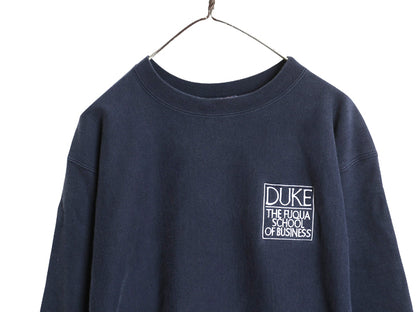 90s USA製 チャンピオン リバースウィーブ カレッジ 刺繍 スウェット メンズ XL オールド トレーナー 裏起毛 ワンポイント 大きいサイズ 紺
