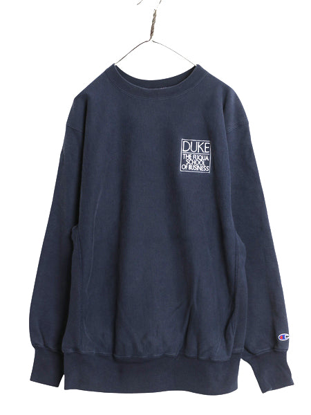 90s USA製 チャンピオン リバースウィーブ カレッジ 刺繍 スウェット メンズ XL オールド トレーナー 裏起毛 ワンポイント 大きいサイズ 紺
