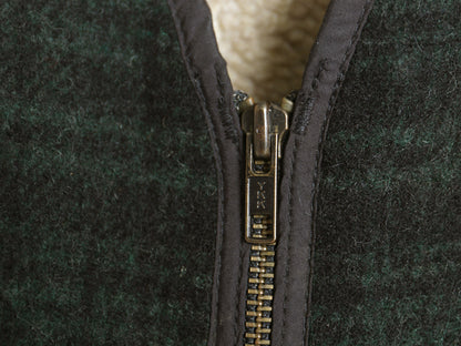 80s USA製 エルエルビーン チェック ウール ベスト メンズ L ヴィンテージ 裏 ボア パイル フリース ライナー付き フルジップ 重ね着 黒 緑