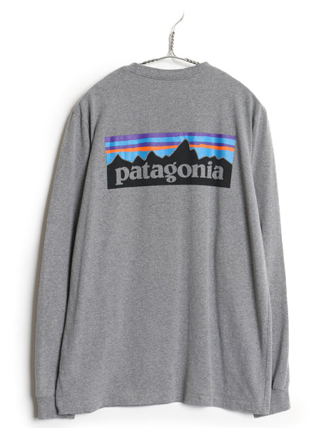 パタゴニア 両面 プリント 長袖 Tシャツ メンズ M 19年製 アウトドア ロンT ロングスリーブ P6 バックプリント ボックスロゴ カットソー 灰