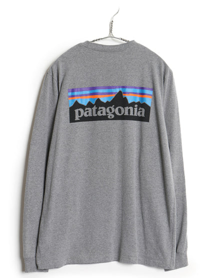 パタゴニア 両面 プリント 長袖 Tシャツ メンズ M 19年製 アウトドア ロンT ロングスリーブ P6 バックプリント ボックスロゴ カットソー 灰