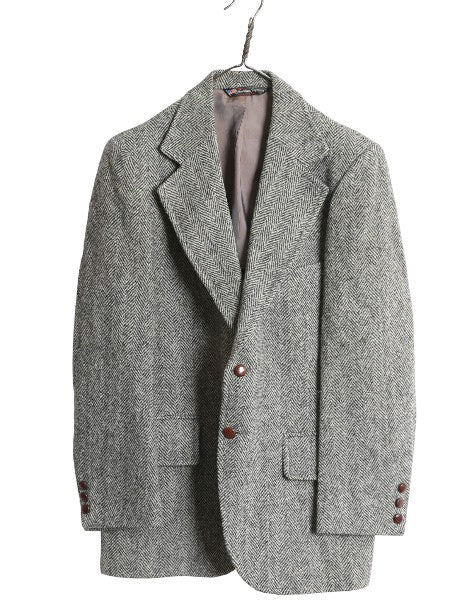 80s USA製 ハリスツイード テーラード ジャケット メンズ M 程/ ヴィンテージ ブレザー ウール ツイード ヘリンボーン トラッド ストライプ