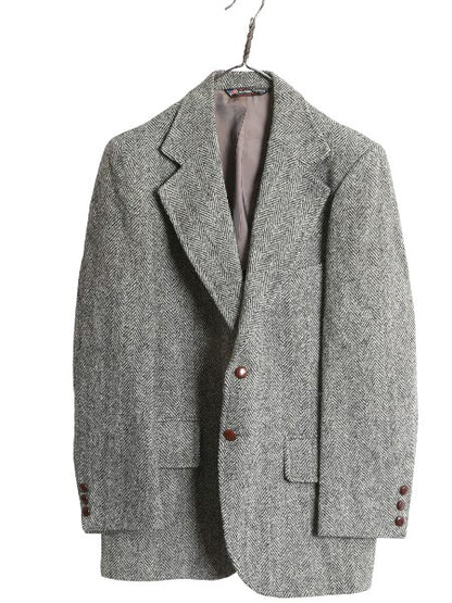 80s USA製 ハリスツイード テーラード ジャケット メンズ M 程/ ヴィンテージ ブレザー ウール ツイード ヘリンボーン トラッド ストライプ