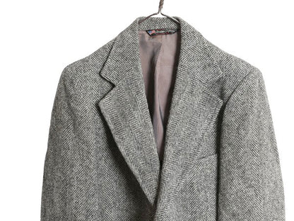 80s USA製 ハリスツイード テーラード ジャケット メンズ M 程/ ヴィンテージ ブレザー ウール ツイード ヘリンボーン トラッド ストライプ