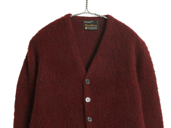 60s 70s ★ TruVal モヘア ニット カーディガン メンズ S / 古着 ヴィンテージ ウール セーター 毛足 毛長 シャギー 前開き グランジ 無地