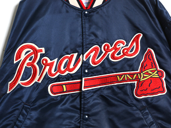 90s USA製 ブレーブス ナイロン サテン スタジャン メンズ XL オールド MLB オフィシャル スターター 中綿 キルティング ライナー ブルゾン