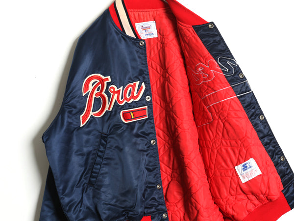 90s USA製 ブレーブス ナイロン サテン スタジャン メンズ XL オールド MLB オフィシャル スターター 中綿 キルティング ライナー ブルゾン