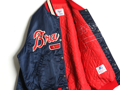 90s USA製 ブレーブス ナイロン サテン スタジャン メンズ XL オールド MLB オフィシャル スターター 中綿 キルティング ライナー ブルゾン