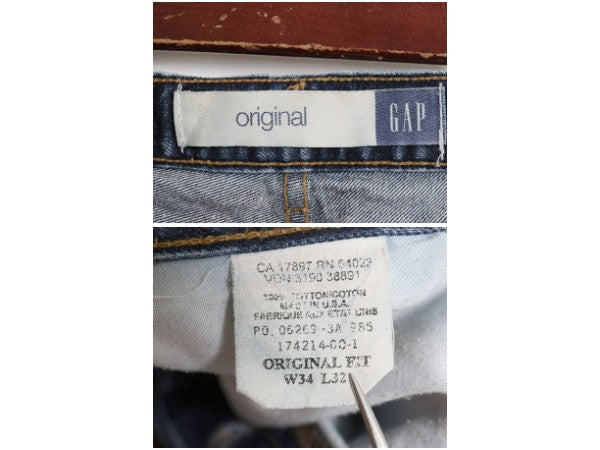 00s USA製 オールド ギャップ デニム パンツ メンズ 34 32 古着 ジーンズ ジーパン ストレート ヒゲ アタリ ボタンフライ ボトムス 濃紺